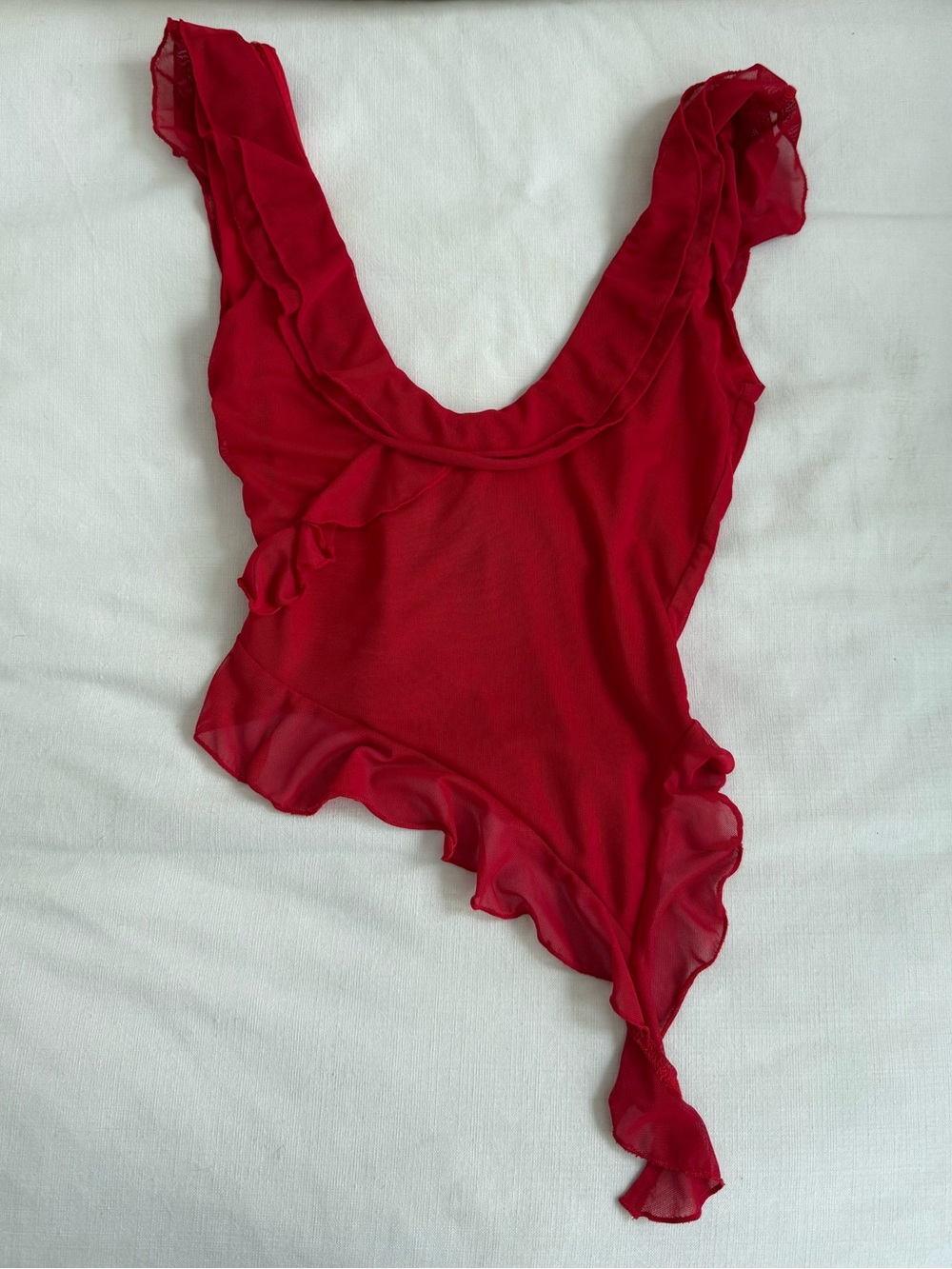Tiger Mist Red Ruffle Top